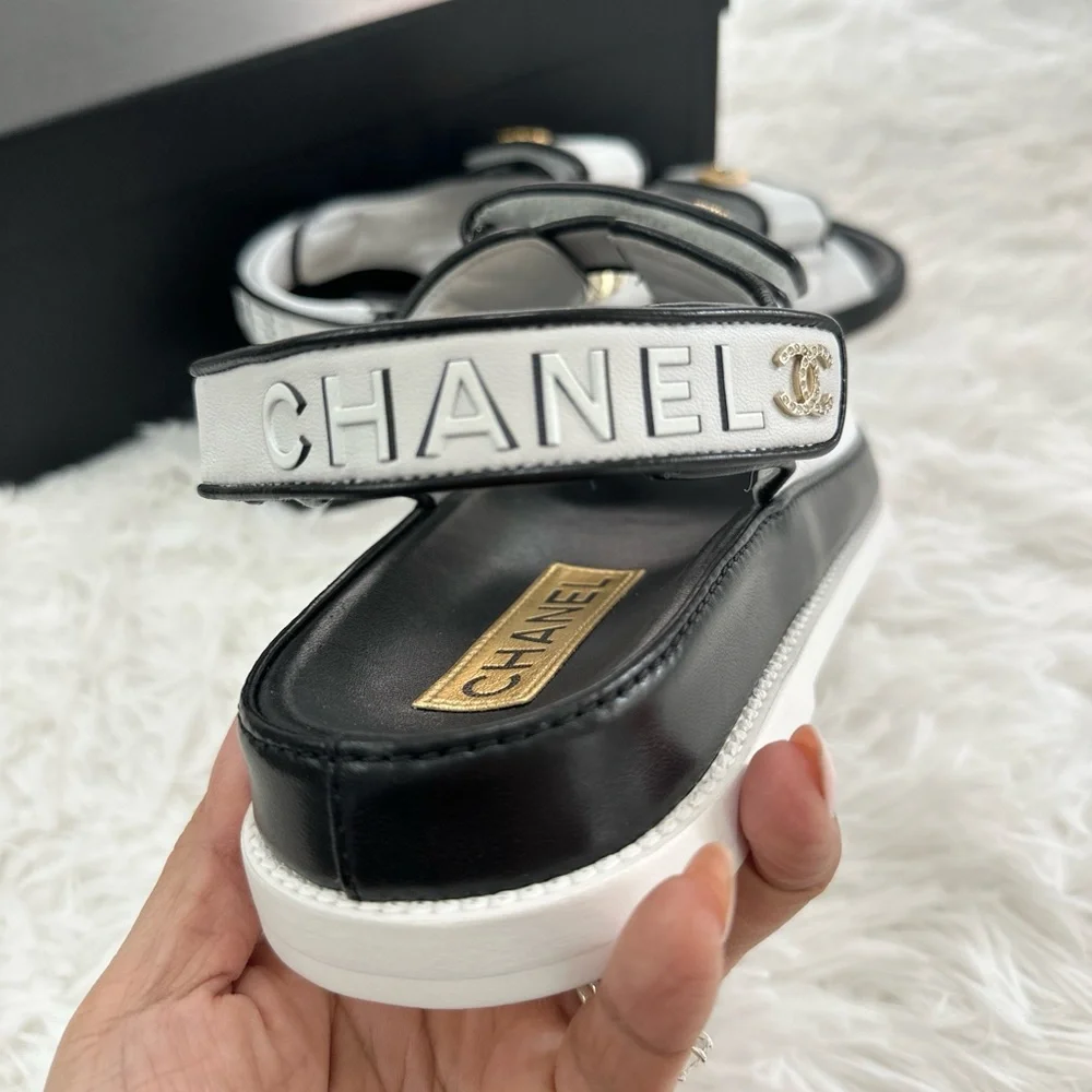 CHANEL WHITE/GOLD DAD SANDALS EU 38.5 - Picture 4 of 5